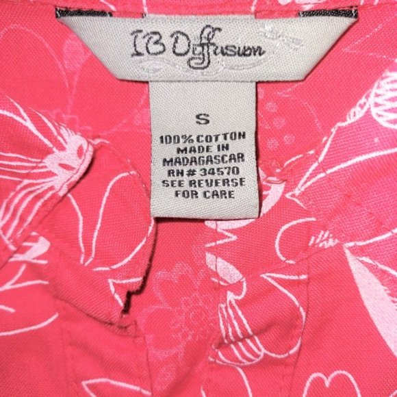 IB Diffusion Coral/White Floral Short Sleeve Button Up Blouse Size S NWOT - Picture 6 of 7